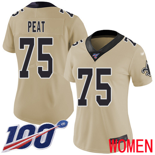 New Orleans Saints Limited Gold Women Andrus Peat Jersey NFL Football #75 100th Season Inverted Legend Jersey